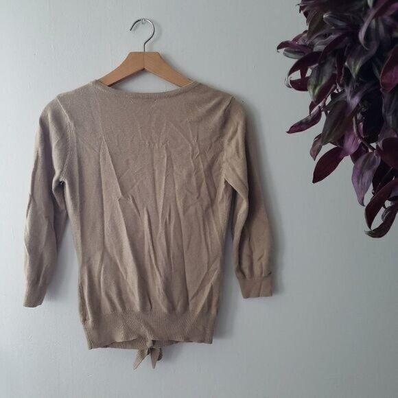 New York & Company Cardigan Neutral Cream Tan XS Ruffle Front 3/4 sleeves - Picture 4 of 5